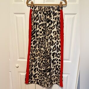 Lightweight and Soft Leopard Print Pants with Red Side Panels